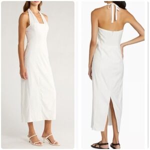 Reformation Bessi Dress White Halter Neck NWT W small flaw Size 6 Bridal Cotton